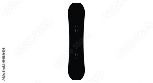 Black snowboard with binding holes displayed as a stark silhouette