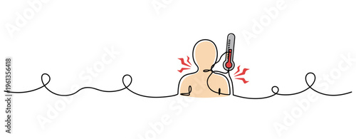 Person with fever and thermometer showing shoulder pain symptom. no editable strokes