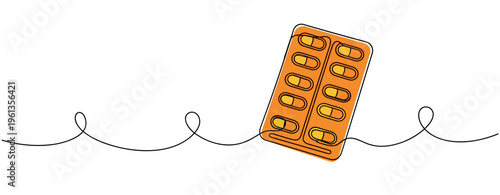 Medicine blister pack tilting on continuous line surface. no editable strokes