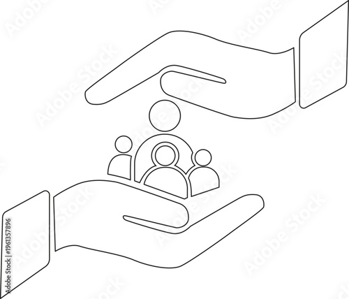 Hands gently cradling a family within a protective outline