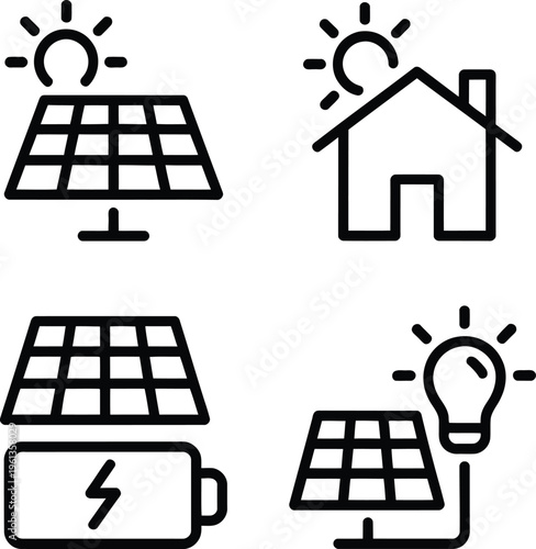 Illustrations of renewable energy and sustainable household solutions