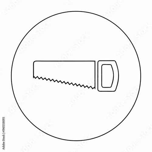 Hand Saw Outline Icon Vector . Woodworking Tool Line Style Illustration