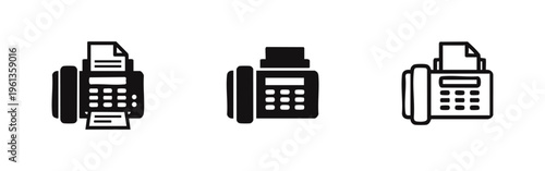 Fax Machine and Communication Icon Set - Document Transmission Symbols for Office and Business Technology