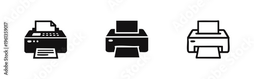 Printer and Document Output Icon Set - Office Printing Device Symbols for Home and Business Use