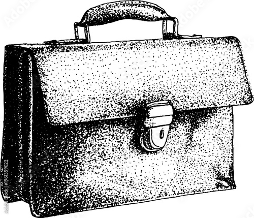 Stippled leather briefcase with flap and central clasp front view for corporate background and stationary design