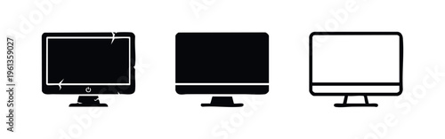 Computer Monitor Screen Icon Set - Desktop Display Device Symbols, including Modern and Vintage Technology