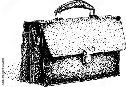 Stippled leather briefcase with handle and latch side perspective for business background and vintage office design