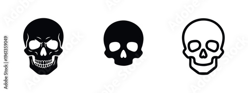 Human Skull Icon Set - Death, Danger, and Anatomy Symbols for Halloween and Medical Themes