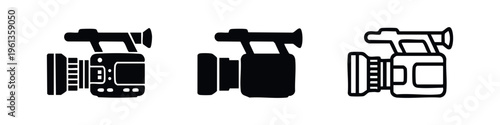 Video Camera and Filmmaking Icon Set - Camcorder Recording Device Symbols for Media Production and Content Creation