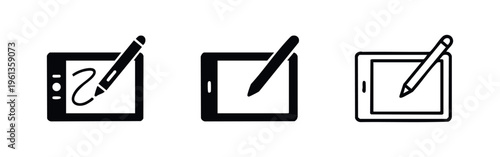 Graphic Tablet and Stylus Pen Icons: Digital Drawing and Creative Design Tools