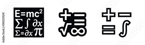 Mathematics Symbols Icon Set. Equations, Formulas, and Scientific Calculation Symbols for Education and Research.