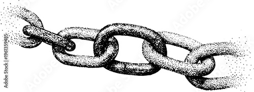 Stippled heavy metal chain links texture in black and white for grunge background and design element