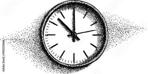 Office wall clock closeup black and white stippling illustration for schedule poster and background design