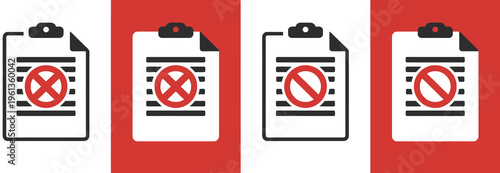 Blocked document symbol, file rejected icon, professional vector design showing restricted file access, warning concept with stop sign overlay, clean geometric shapes, suitable for cybersecurity 
