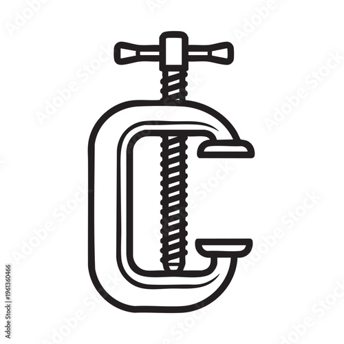 An outline illustration of a screw clamp on a white background for industrial use.