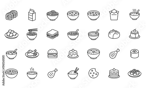 Minimalist Black Line Food Icons for Menu and Restaurant UI