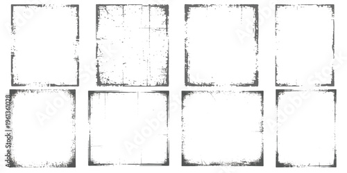 A collection of eight distinct rectangular frames featuring distressed and weathered textures Vector, illustration