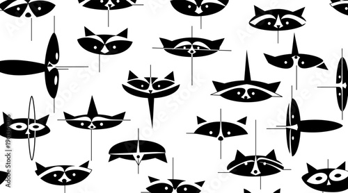 Raccoon masks arranged across white seamless background, no seamless
