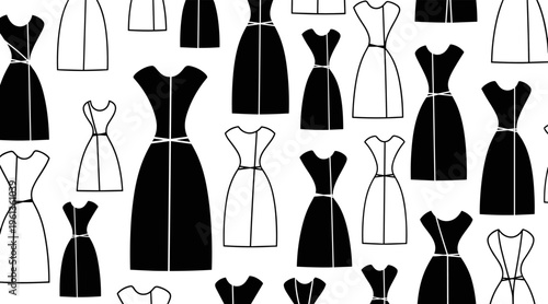 Dress silhouettes arranged in repeating fashion pattern, no seamless