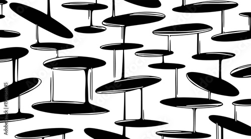 Abstract pod platforms stacked in repeating pattern on white background, no seamless