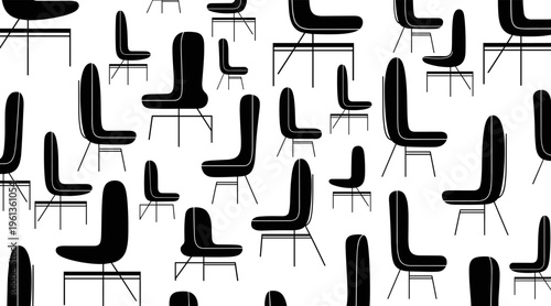 Mid century chair silhouettes arranged in repeating pattern, no seamless