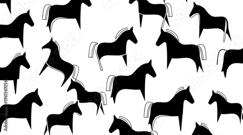 Horse silhouettes arranged in repeating pattern on white background, no seamless