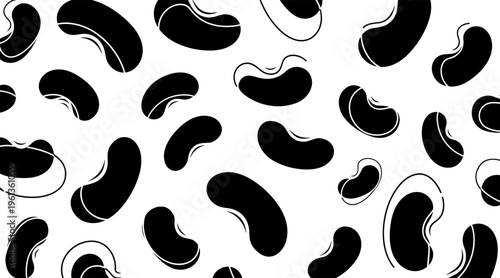 Bean shaped motifs scattered in repeating pattern on white background, no seamless