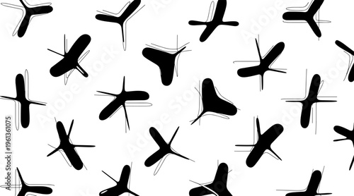 Propeller elements arranged in scattered pattern on white background, no seamless
