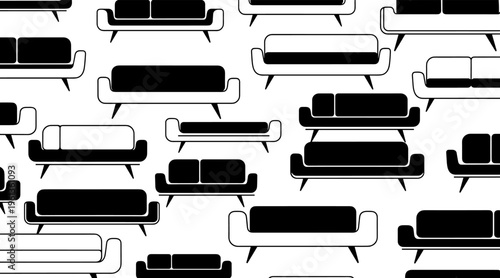 Multiple sofas arranged in repeating pattern on white background, no seamless