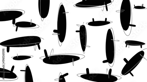 Oval pod shapes floating in scattered arrangement on white background, no seamless