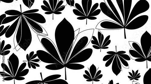 Oversized leaf silhouettes scattered over white seamless pattern, no seamless