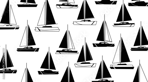 Sailboat silhouettes arranged across seamless nautical pattern, no seamless