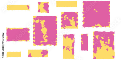 A collection of various rectangular shapes featuring a dual tone pink and yellow grunge pattern Vector, illustration