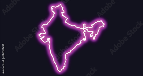 Neon outline of india on dark background india map