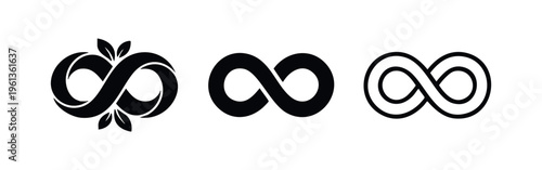 Infinity Symbol with Leaves Icon Set, Eco-Friendly Infinite Loop Graphic for Sustainability and Nature Concepts