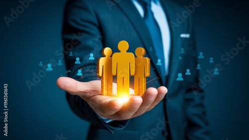 Business Team Leadership And Human Resource Management Concept With Digital Network