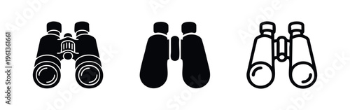 Binoculars icon set in various styles, optical device for observation and exploration