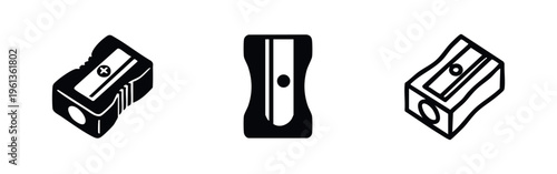 Pencil Sharpener Icon Set. School Office Supplies Symbols. Stationery Outline and Solid Icons.