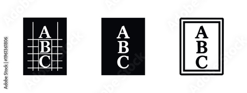 ABC Alphabet Typography Icon Set. Learning and Education Symbols. Font and Text Vector Graphics.