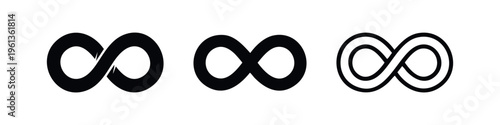 Infinity Symbol Icon Set. Endless Eternity Vector Graphics. Limitless Loop Outline and Solid Icons.