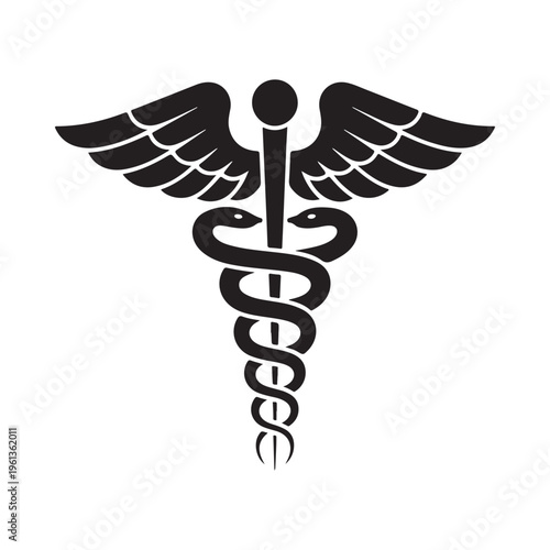 Vector graphic illustration of the traditional caduceus medical symbol with wings and snakes