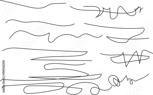 Collection of expressive hand drawn lines and scribbles on a white background