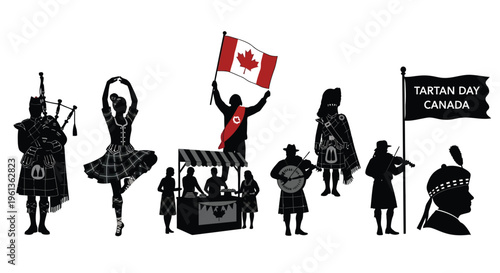 Tartan day celebration featuring scottish and canadian cultural elements in silhouette