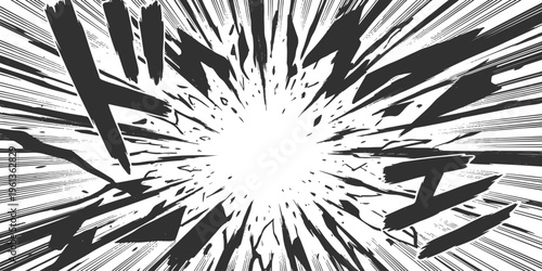 A dynamic black and white manga style background effect with intense radial speed action lines Vector, illustration