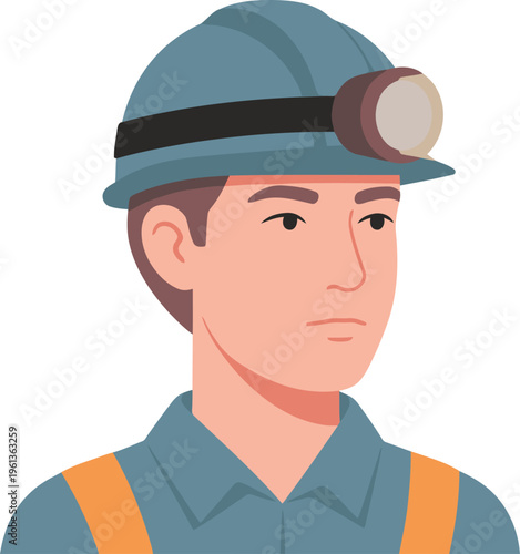 A miner inspects his helmet with a headlamp, emphasizing safety and preparedness. Clear, focused image for professional use.