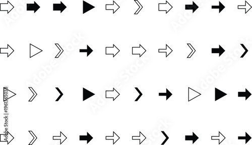 An extensive array of black and white navigation arrows thoughtfully arranged in uniform rows