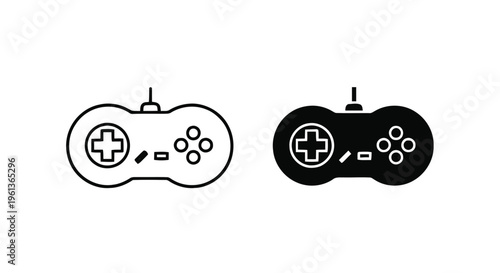 Vector illustration of set of game controller icons, linear and solid style