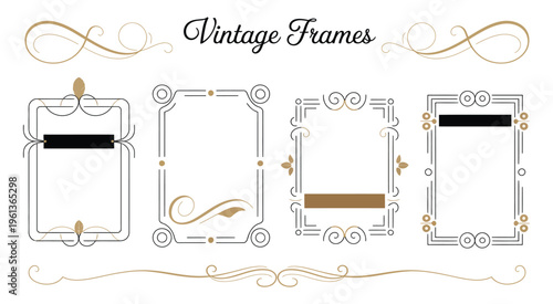 Vintage Frames Vector Collection Featuring Elegant Ornamental Borders, Classic Decorative Frames and Gold Accents for Invitations, Certificates, Wedding Cards and Branding Design