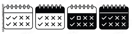 Attendance calendar icon, date grid with check marks representing attendance record, organization and planning concept, minimal line style, user interface symbol, vector illustration isolated on white