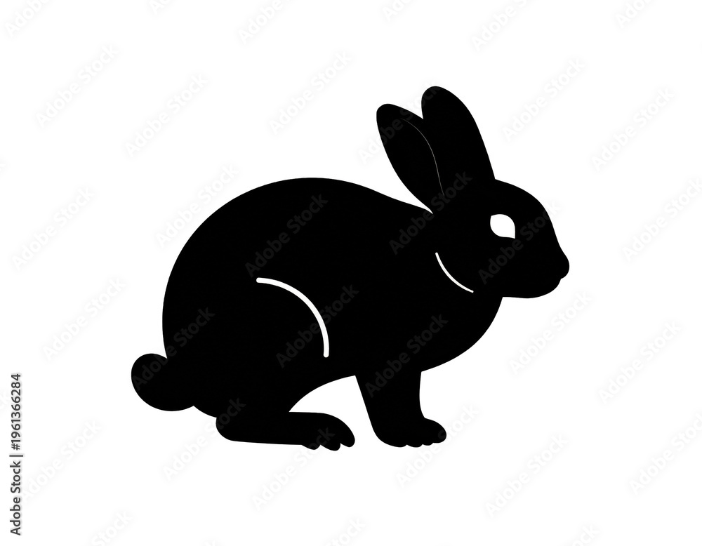 Obraz premium Minimalist black rabbit silhouette icon isolated on white background